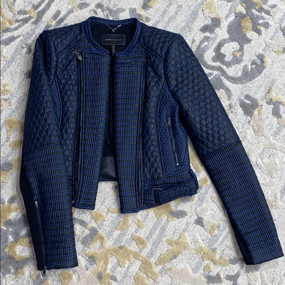 BCBG MAXAZRIA blue aviator style jacket Medium M